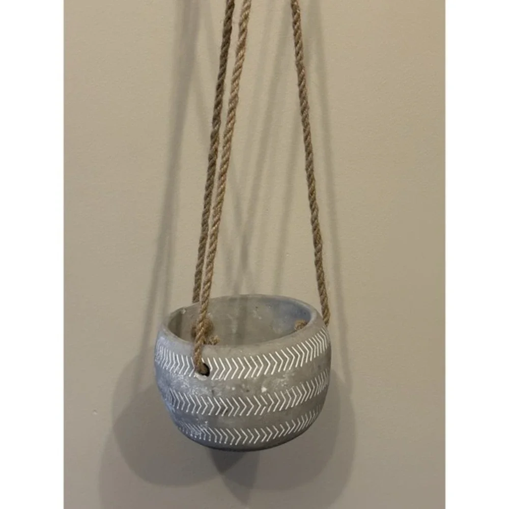 Hanging Plant Pot Small Stone Basket‎ Twill Rope
